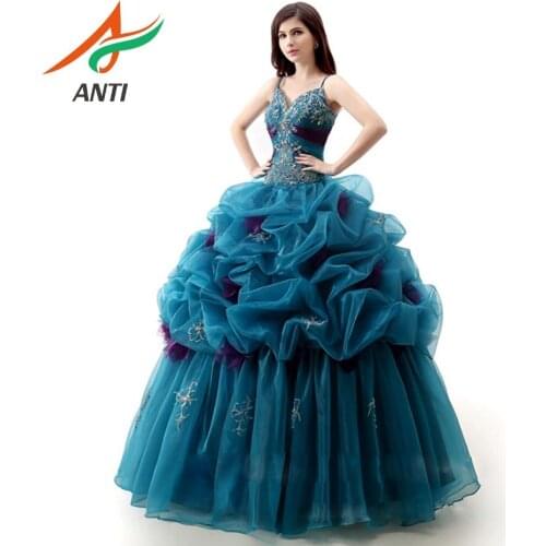 ANTI Quinceanera Dresses Tulle With Navy Blue Luxurious Beading Crystal Pearls 16 Dress Ball Gowns Vestidos De 15 Anos Debutante