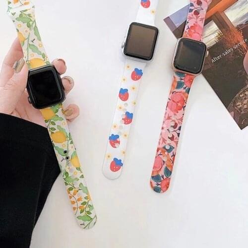 Fruit strawberry flower silicone strap suitable for Apple Watch 38 40 42 44mm iWatch series 1 2 3 4 5 wristband