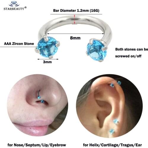1.2x8mm Helix Earring Nose Ring C Clip AAA Zircon Lip Piercing Nose Hoop for Women Earring Helix Cartilage Piercing Jewelry