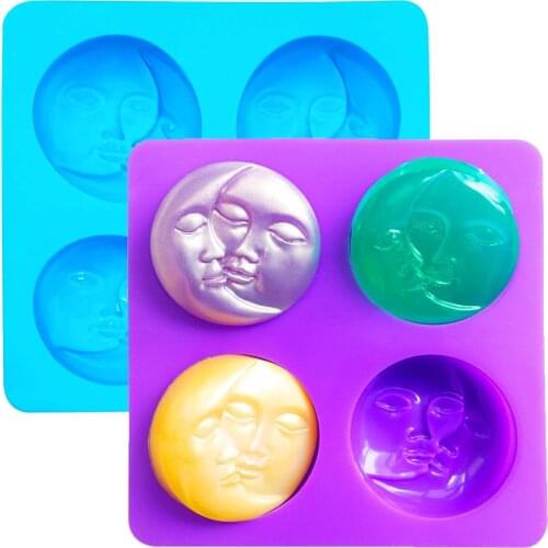 4-hole Silicone Soap Molds Sun & Moon Face Soap Molds for Soap Making Bath Bomb Molds for Homemade Bath Bombs DIY Resin Making