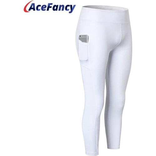 Sport Leggings Women Absorb Sweat Calf-Length Sports Pants Women Yoga Leggings 61106 Breathable Running Sports Pants With pocket