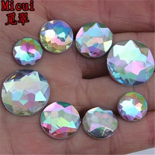 Micui 100pcs 12mm/14mm/16mm/18/20mm Crystal AB Acrylic Rhinestones Flatback Round Gems Strass Stone Clothes Dress Craft ZZ89