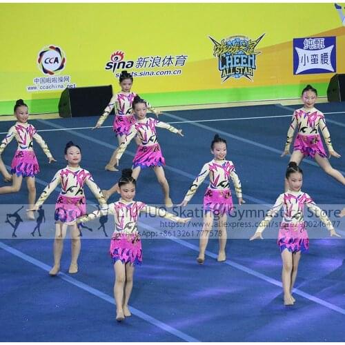 Aerobics Leotards Competition Figure Skating Dress Child Kids Clubs Elegant Aerobics Cheerleading Varsity Fancy Dress Uniform