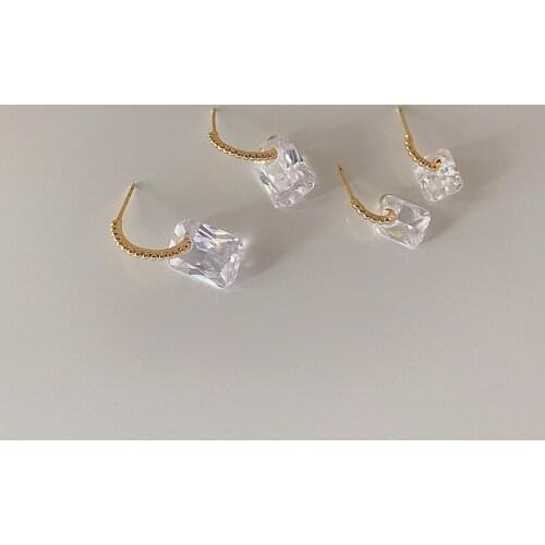 U-Magical Unique Design Cubic Zircon Geometric Dangle Earring for Women C Shape Metal Geometric Transparent Earring Jewellery