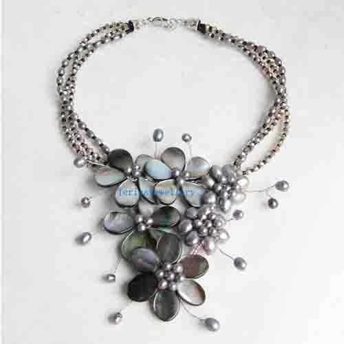 Unique Pearls jewellery Store Wired Flower Necklace With Freshwater Pearl Mop Shell Quartz Jewelry Charming Women Gift