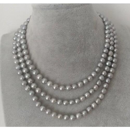 Unique Pearls jewellery Store Gray Freshater Pearl Necklace 7-8mm 65inches Long Pearl Jewellery Charming Birthday Women Gift