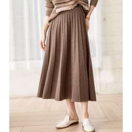 High-end Womens Winter Knit Cozy Quality 100% Cashmere Pleat Skirt