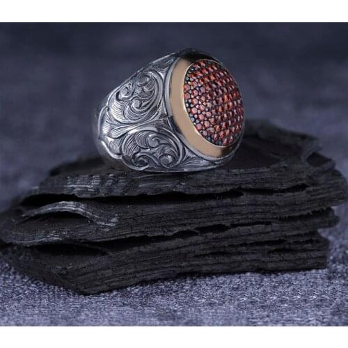 Amber 925 Sterling Silver Engraved Special Craftmanship Traditional Handmade Turkish Signet Ring Jewelry Gift for Women Men