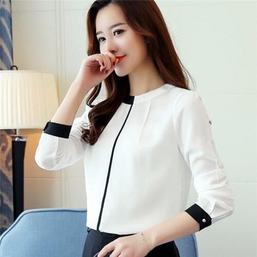 Korean womens slim fit, stand-up collar bottoming shirt, all-match chiffon shirt, womens long-sleeved shirt