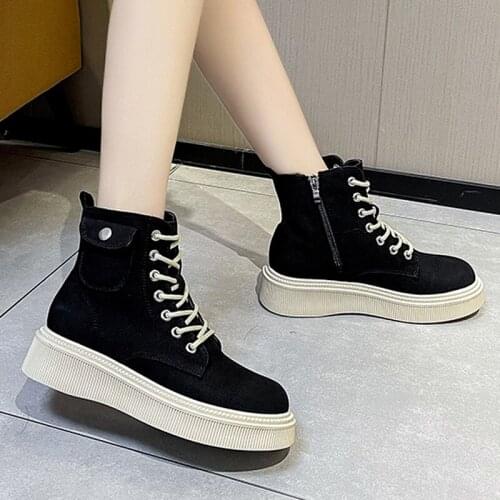 Womens Lace-up Zipper Ankle Boots 2021 Autumn New Thick Heel Fashion Pu Leather Gothic Round Head Womens Casual Boots