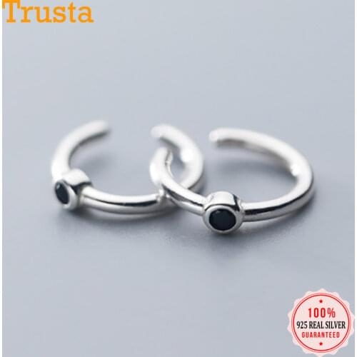 Trusta Genuine 925 Sterling Silver Cute Round Dazzling Cz Ear Cuff Clip On Earring For Women Piercing Earing Jewelry Gift DS2339
