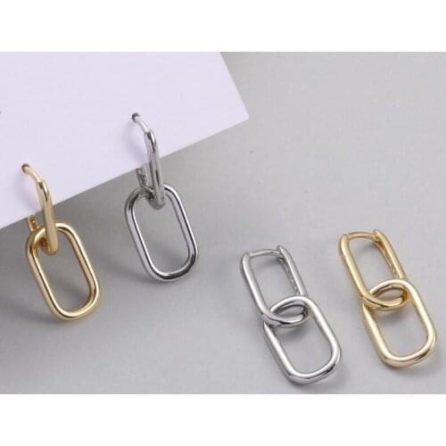 Dorin Real 925 Sterling Silver Hoop Earrings For Women Gold two Ellipse 2021 Minimalist Korean Jewelry