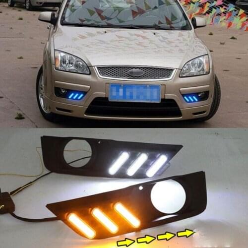 1 Set For Ford Focus 2005 2006 LED DRL Daytime Running Lights Daylight Fog Lamp cover with yellow light