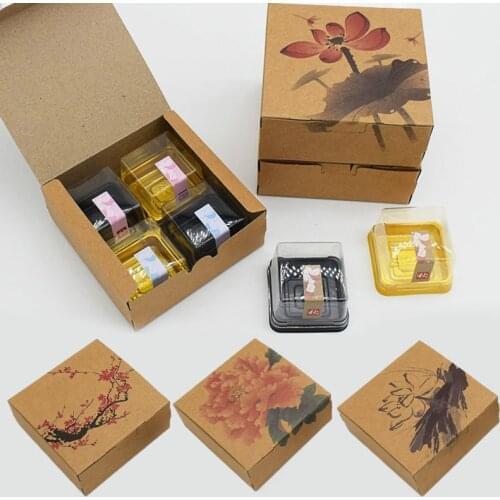 1Pc Kraft Box DIY Handmade Ink Wash Painting Pattern Mooncake Box Gifts Baking Packaging Box Party Suppiles 6 Colors