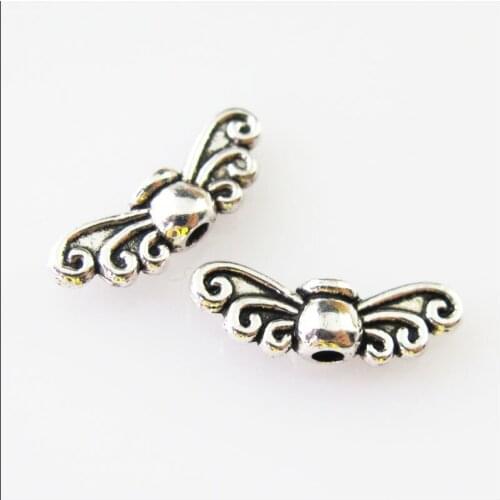 100Pcs Tibetan Silver Color Wings Spacer Beads Charms 4.5x14mm