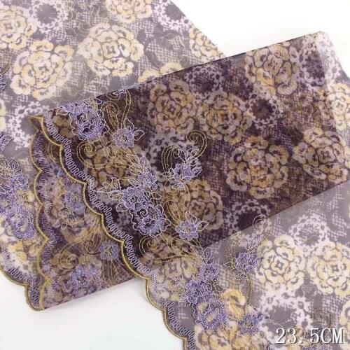 15Yards Exquisite Flowers Embroidered Lace Trim Purple Tulle Mesh Fabric For Lingerie Underwear Bra Bedding Dress Decor New