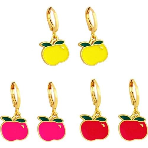 2021 Cute Apple Fruit Pendant Earrings Color Enamel Hoop Earrings High Quality Women Girls Anniversary Jewelry Gift