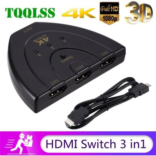 TQQLSS 4K*2K 3D Mini 3 Port HDMI-compatible Switch 1.4b 4K Switcher Splitter 1080P 3 in 1 out Port Hub for HDTV DVD Xbox PS4PS3