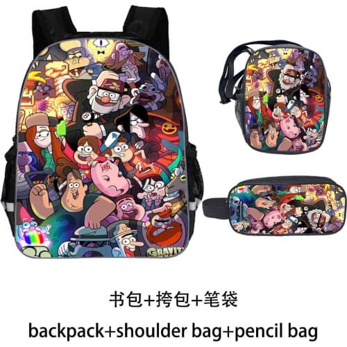 3Pcs/Set New Gravity Fall School Bags 11-16inch 3D Printe Boys Girls Backpacks Baby Children Book Bags Grade 1-3-5 Mochilas