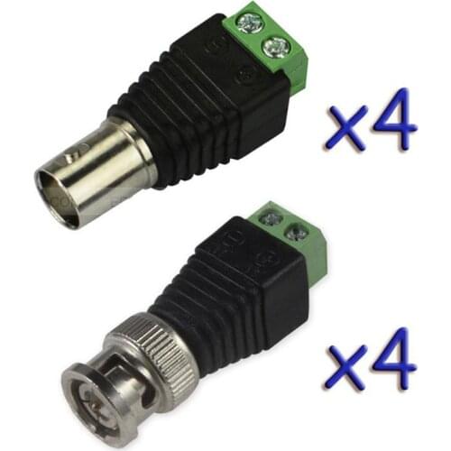 4 Pairs Coax CAT5 To BNC Male&Female Jack Video Balun Connector Adapter for 4CH System