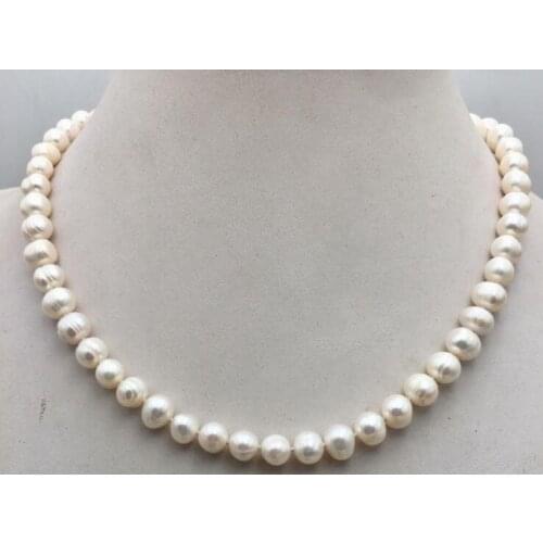 8x9mm white baroque round pearl necklace natural Freshwater PEARL Women Jewelry 35cm 43cm 15'' 17