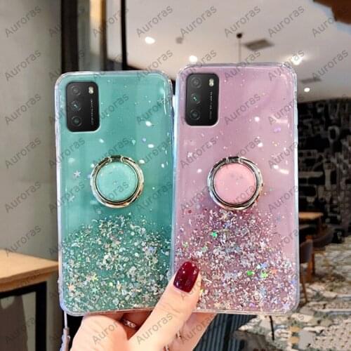 Auroras For OPPO A16S Case Glitter Bling Sequins Starry Sky With Ring Shockproof For oppo A16 S Cover