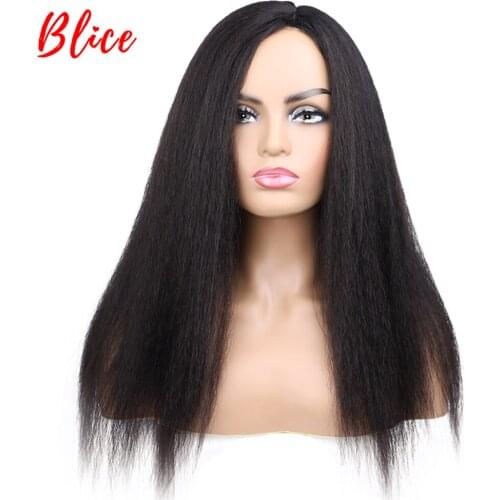 Blice Long Kinky Straight Synthetic Hair Wigs For African American Women Natural Black 18-22 Inch Kanekalon Afro Wig All Color