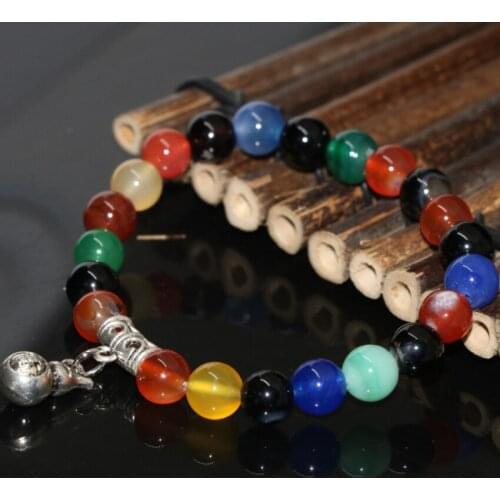 Bohemia style multicolor stone round beads strand bracelet 8mm natural agat onyx carnelian fashion elegant jewelry 7.5inch B2016