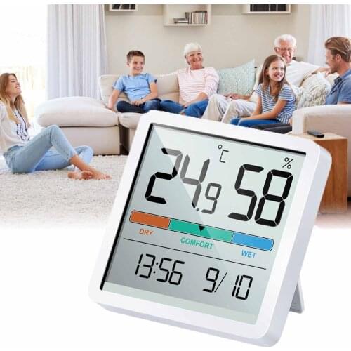 LCD Digital Thermometer Thermoregulator Hygrometer Clock Indoor Electronic Temperature Humidity Monitor Table Clock Large Screen