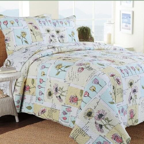 DeMissir USA King Size Tulips Patterns 100% Cotton Aircondition Quilted Thin Comforter 3pcs Set Bed Cover Blanket Autumn Summer