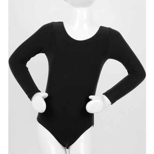 Children Ballerina Leotard Bodysuit Long Sleeve Round Neck Dancewear Jumpsuit Kids Girls Gymnastics Modern Dance Romper Costume