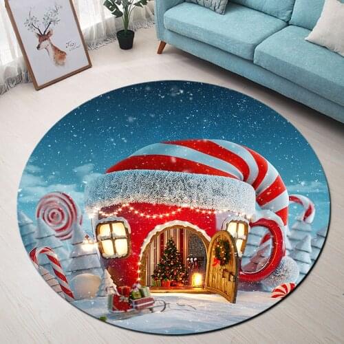 Home Carpet Christmas Magic House Forest Candy Snow Printed Decorative Round Carpet Kids Play Crawl Chair Mat Bedroom Baby Rug