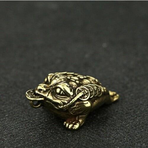 Chinas archaize pure brass toad small statue Lucky money pendant