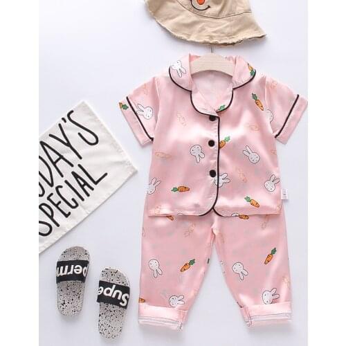 2PC Boys Boys Girls Clothing Sets 2021new Baby Girls Clothes Ice silk satin Cartoon Kids pajamas set Children Clothes Suits