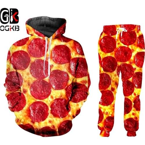 OGKB Food Pizza Two-piece Set T-shirt Jacket Hoodie Large Size Casual 3D Printing Personalized Loose Fitness Clothes