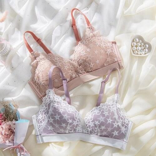 Roseheart New Women Fashion Pink Blue Sexy Lingerie Bras Cotton Panties Lace Wireless Bra Sets Underwear A B Luxury