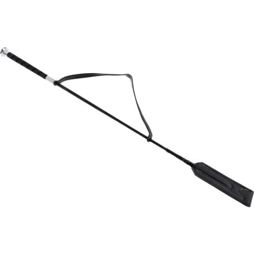 Riding Crop with Leather Slapper and Fiberglass Shaft - Durable and Nonslip - Black Equestrian Jump Bat 25"
