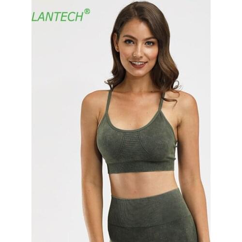 LANTECH Women Frosted Retro Seamless Fitness Workout Sports Bras Push Up Athletic Sports Bras Top Hollow Out Padded Gym Yoga Bra