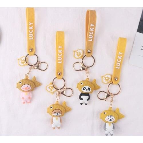 Cute Cartoon Animal Resin Keychain Funny Fish Headgear Cat Puppy Key Ring for Women Couple Doll Car KeyChain Bag Pendant Gifts