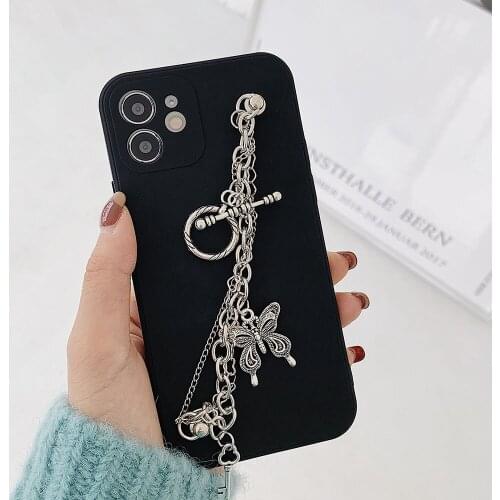 Fashion Butterfly Pendant Hanging Chain Case for iphone 12Pro Max XS XR 8 7Plus Bracelet hand strap Cover For iPhone 11 Pro Max