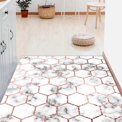 Cuttable washable kitchen living room door mat PU leather Non-slip carpet Marble pattern bathroom floor mat custom made
