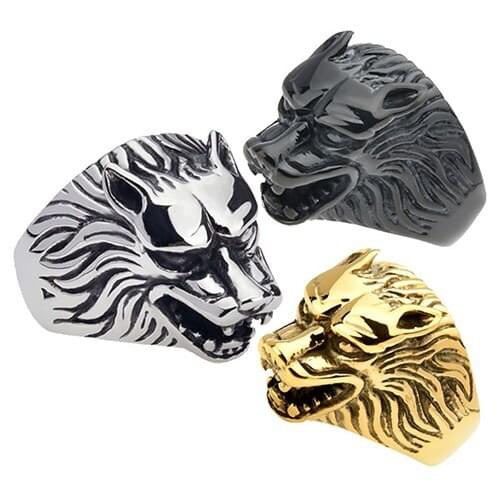 1pc Retro Gothic Punk Men Rings Wolf Head Tooth Shape Male Rings Finger Knuckle Cool Rings Jewelry Anillo Hombre Bijoux