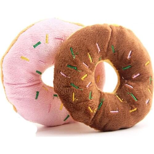 Soft Donuts Puppy Cat Dog Toys Squeaker Squeaky Plush Sound Pet Chew Throw Squeak Toys 3 Colors