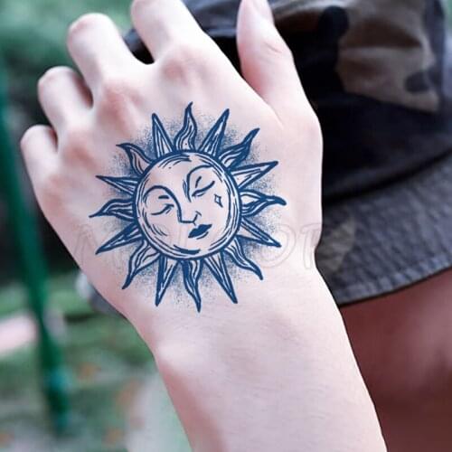 Juice Tattoo Sticker Sun Moon Planet Element Makeup Water Transfer Fake Tatoo for Women Men Kids 5 -15 Days