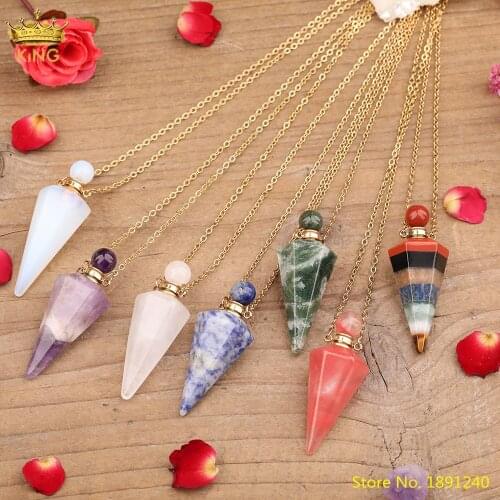 Natural Iron Stone Strawberry Quartz Pendulum Perfume Essential Oil Bottle Pendant Necklace Reiki Healing Yoga Jewelry