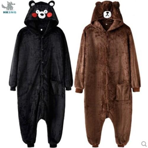 New Flannel Plus Size XXL Bear Onesie Kigurumi Animal Kumamon Pajamas Cartoon Best Gift Cosplay Costumes Jumpsuit Zipper Hooded