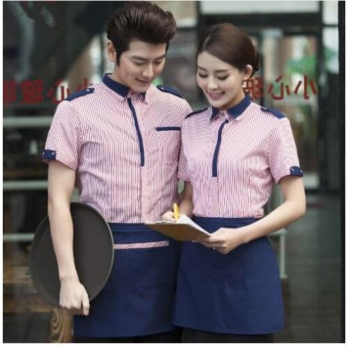 Hotel Work Clothing Summer Western Food Shop Waitress Uniform Restaurant Hot Pot Workwear Milk Tea Shop Waiter Striped Shirts