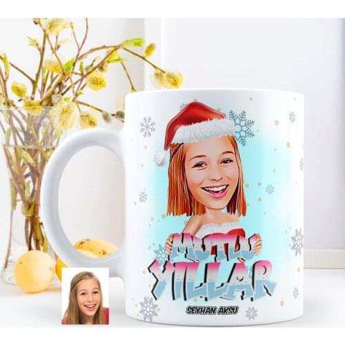 Personalized Christmas Themed Lady Caricature Of White Mug cup-5