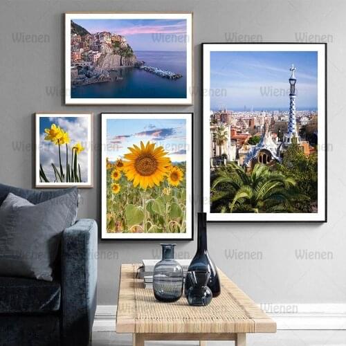 Barcelona Sunflowers Posters and Prints Nordic Decor Lanscape Wall Art Canvas Painting Decor Picture for Living Room Home Decor
