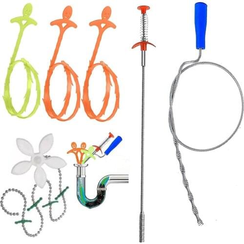Sink Unblocker Sewer Cleaning Hook 6-piece Durable 6Pcs Rubber Kitchen Bathroom Anti-blocking Pipe Drain Cleaner